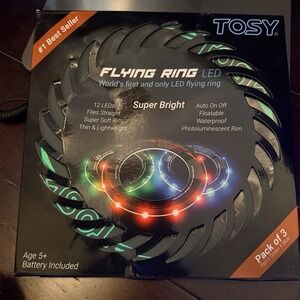 TOSY Flying Ring LED 3 Pack Kids Multicolor New Open Box Light Up Frisbee Toy